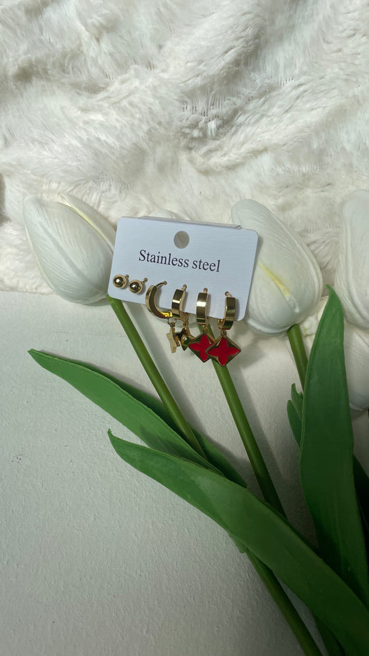 Set of Red clove design earings(stainless)